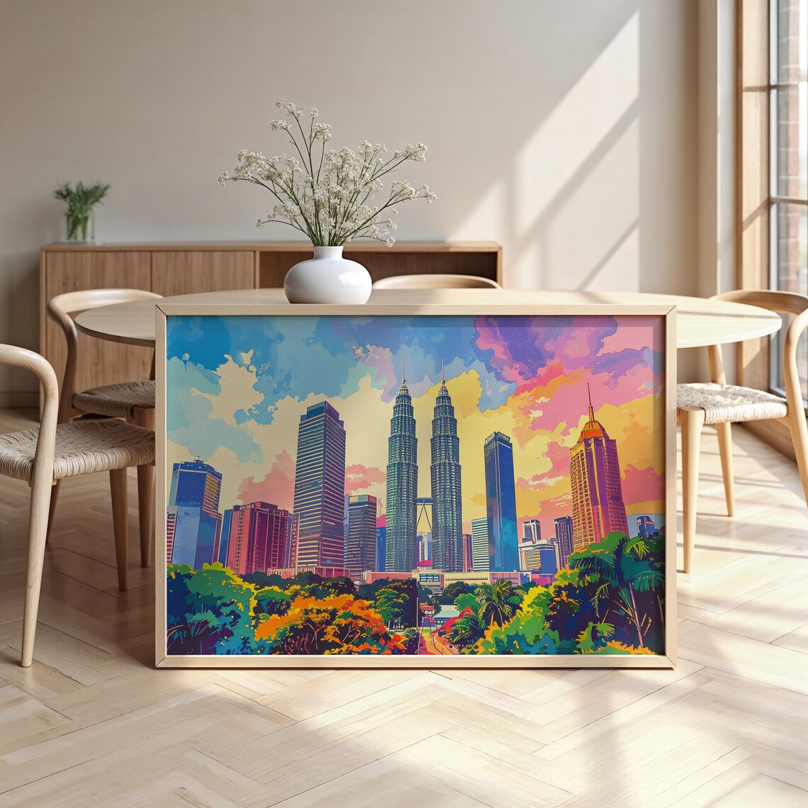 Kuala Lumpur Malaysia Watercolor Skyline With Petronas Towers Poster