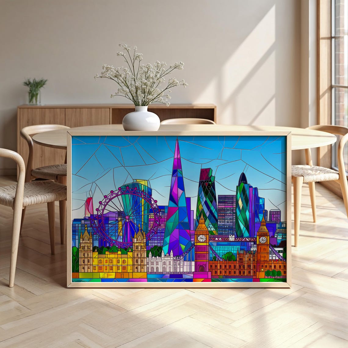 London Abstract Fresco Framed Poster Luxurious Design Ready To Hang Art