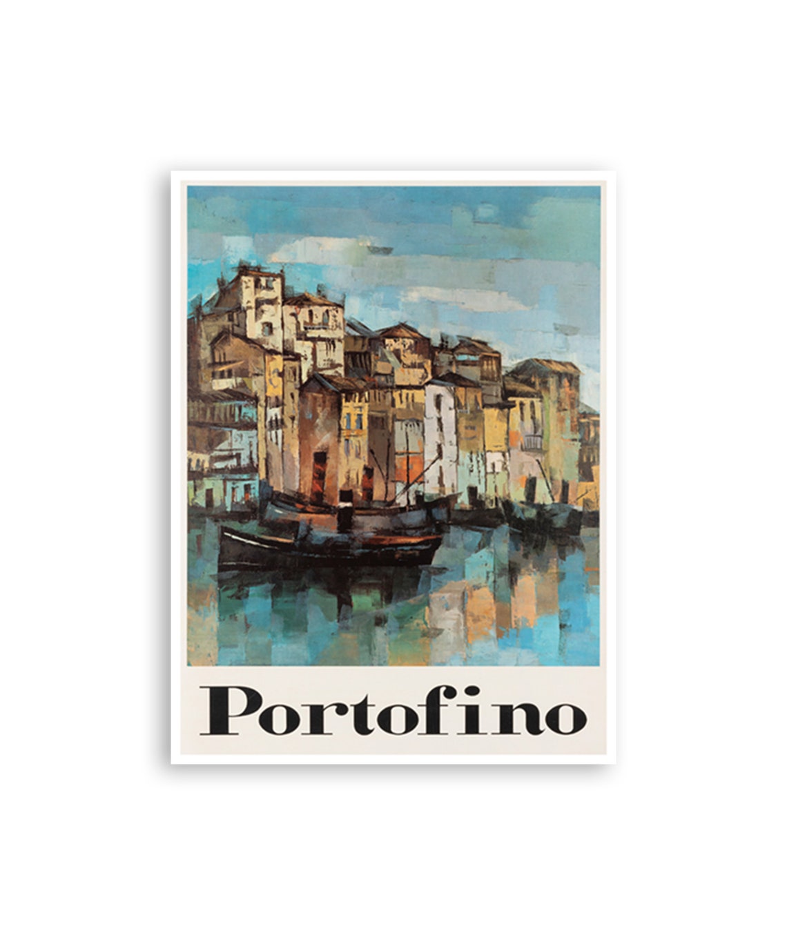 Portofino Italy Vintage Harbor Boats Impressionist Travel Poster