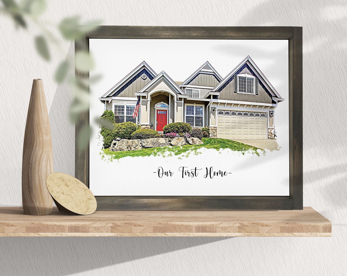 Custom Watercolor "Our First Home" House Portrait Painting Poster