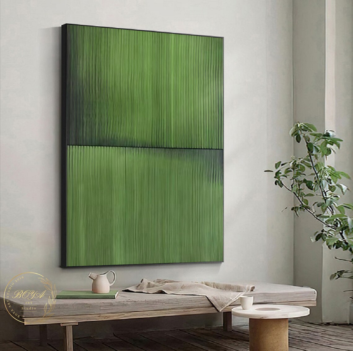 Large Green Textured Abstract Art Print, Minimalist - Image 5