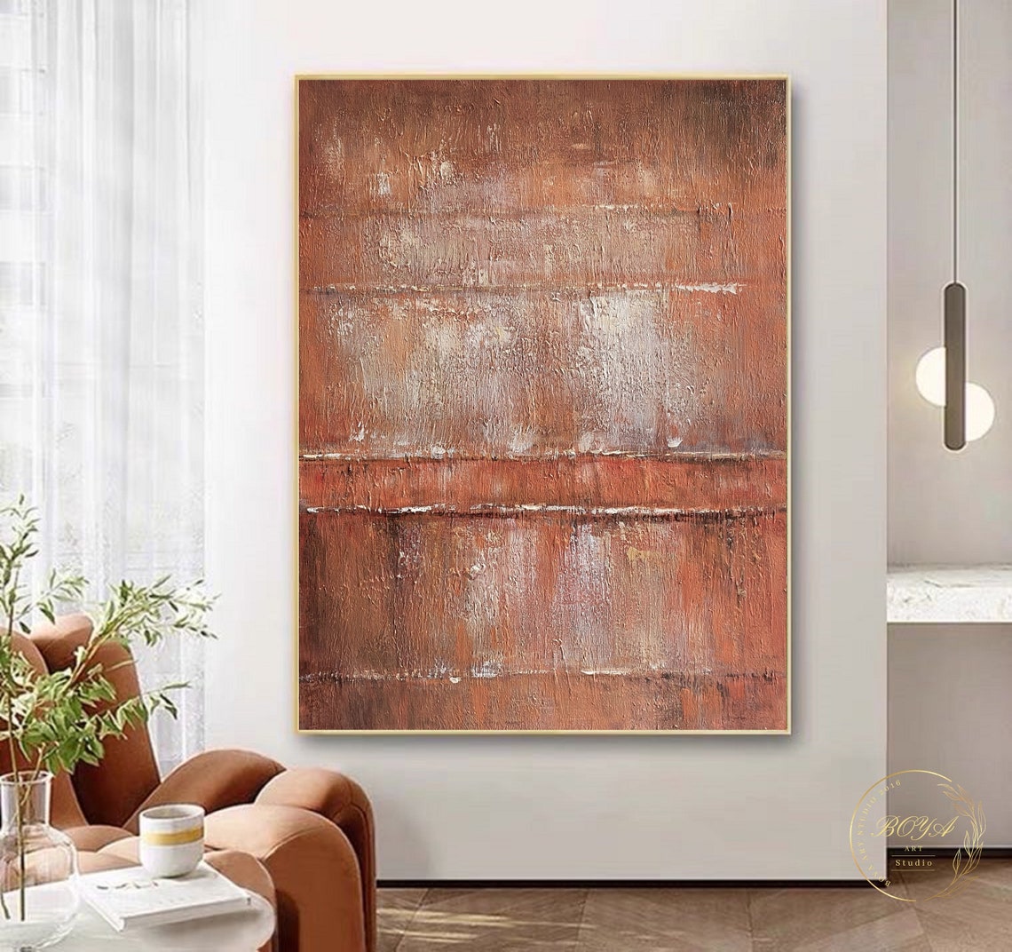 Terracotta Orange Textured Abstract with Horizon Bands Poster - Image 5