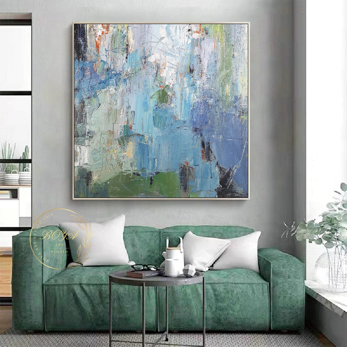 Blue Abstract Painting, Modern Minimalist Wall Art - Image 2
