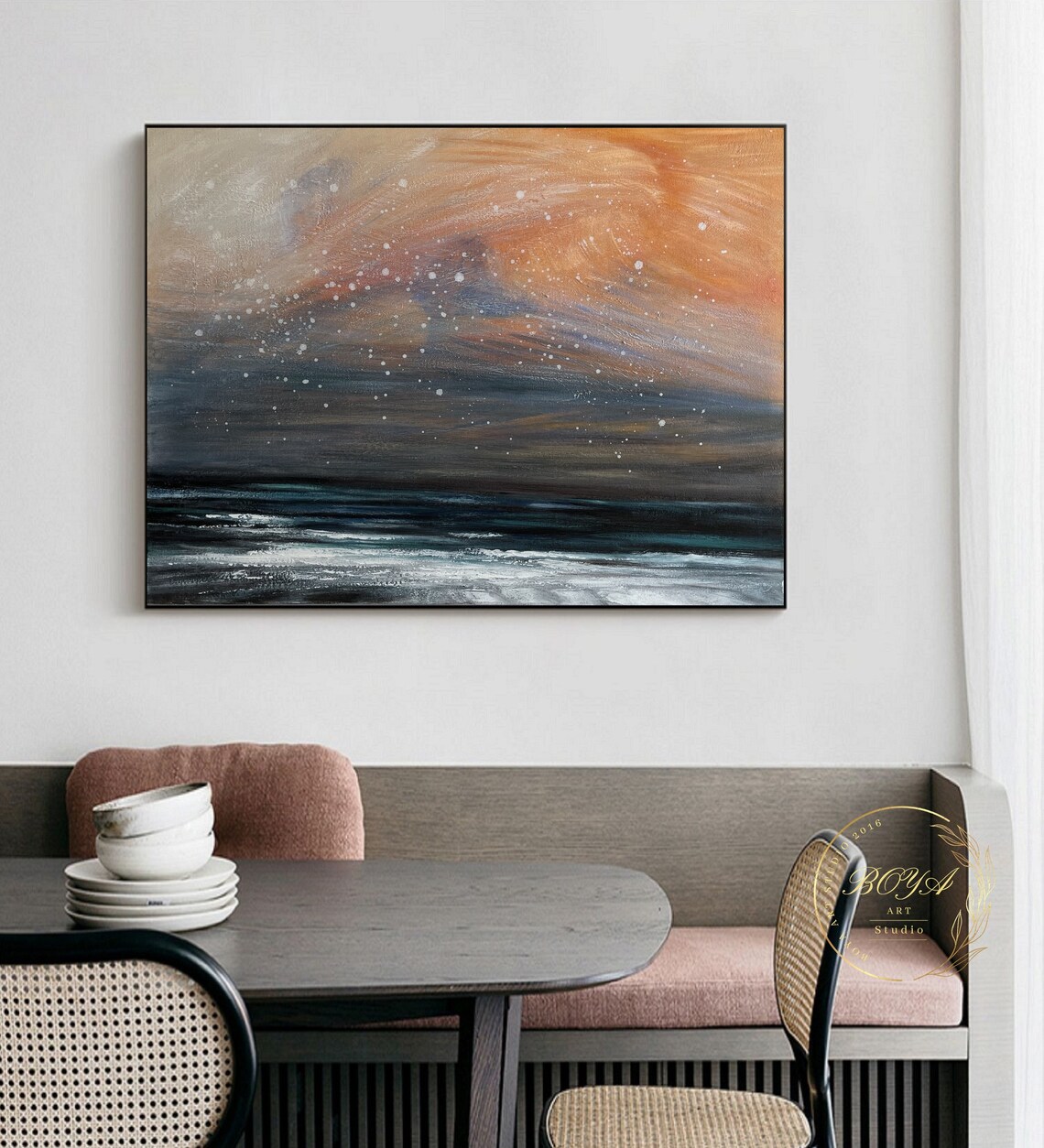 Orange Sky Abstract Sea Landscape Poster Print - Image 3