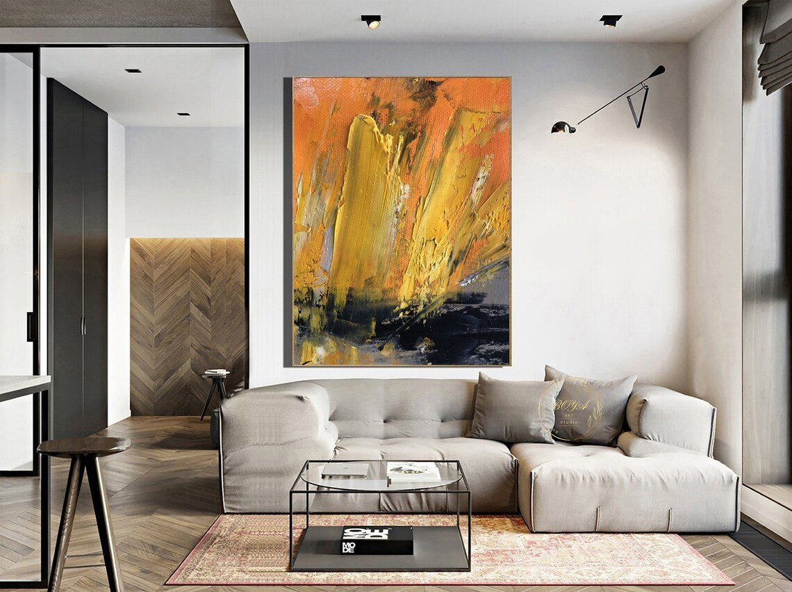 Large Orange Abstract Painting Original Yellow Textured Art Yellow Oil Painting Minimalist Wall Painting Yellow Art Modernwall Art - Image 2