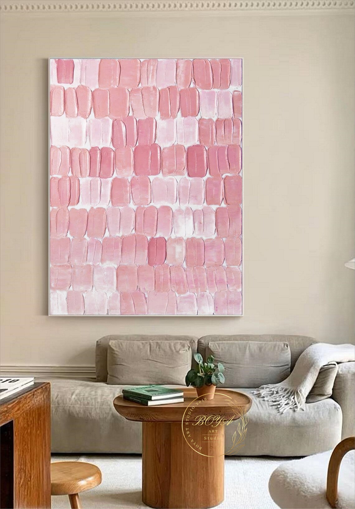 Pink Textured Abstract Painting, Minimalist Art Print - Image 3