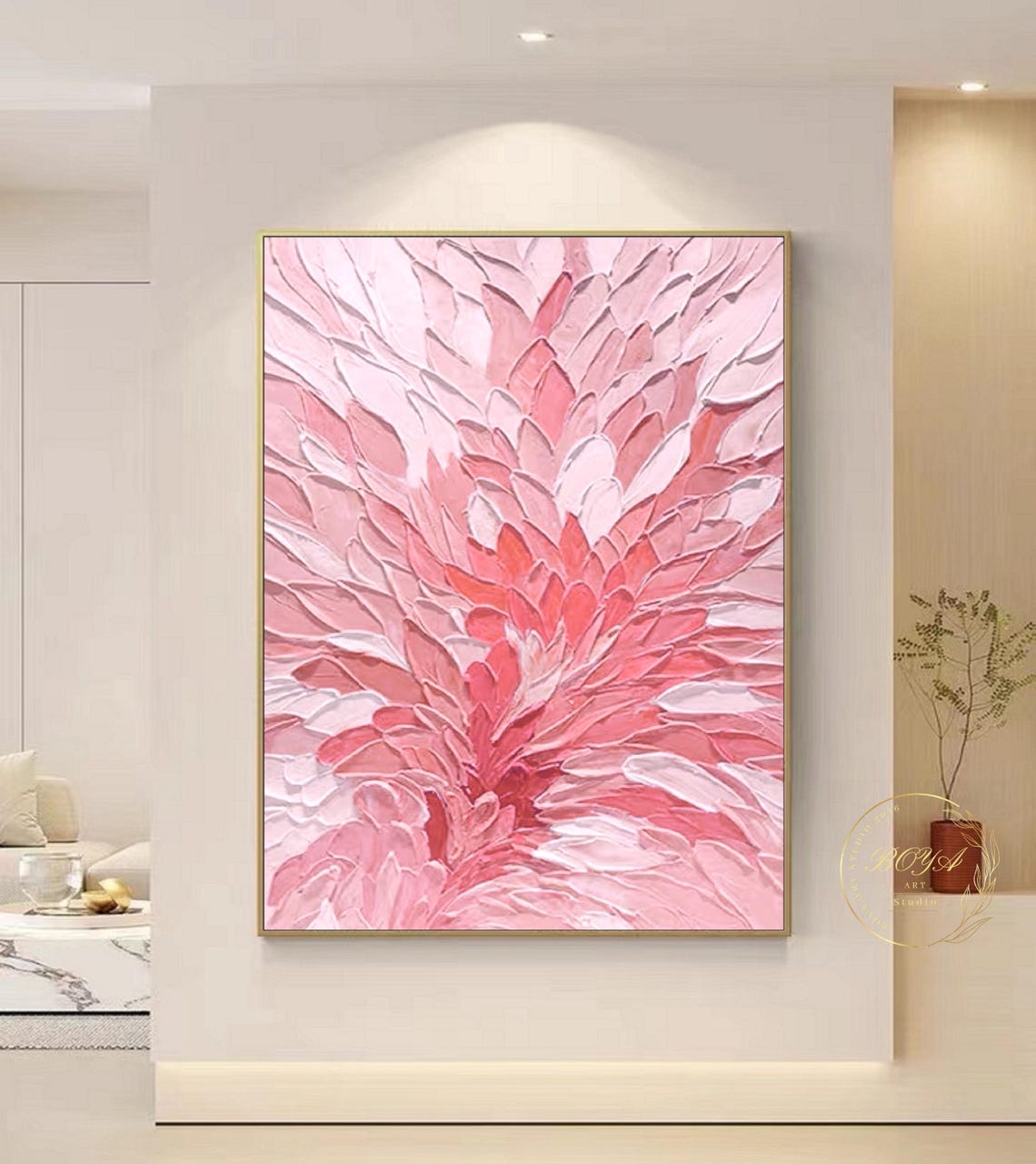 Blush Pink 3D Impasto Flower Petals Romantic Textured Poster