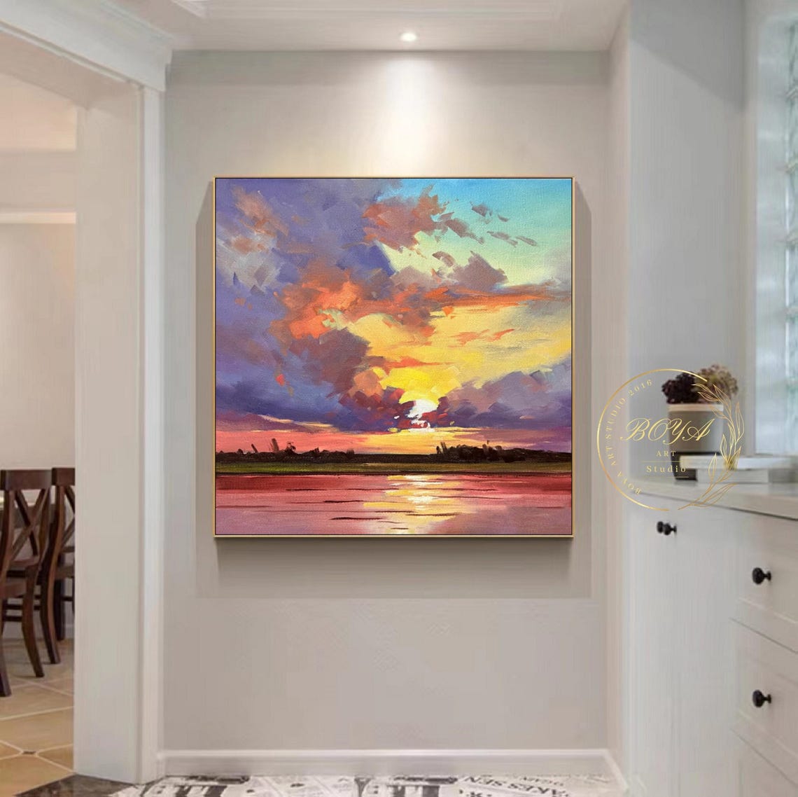 Vivid Purple and Orange Sunset Clouds Over Still Water Poster - Image 5