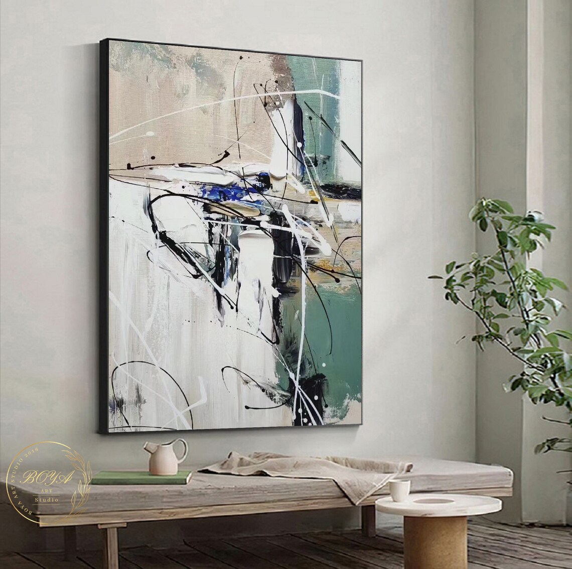 Light Beige Abstract Line Art, Modern Wall Art Print - Image 4