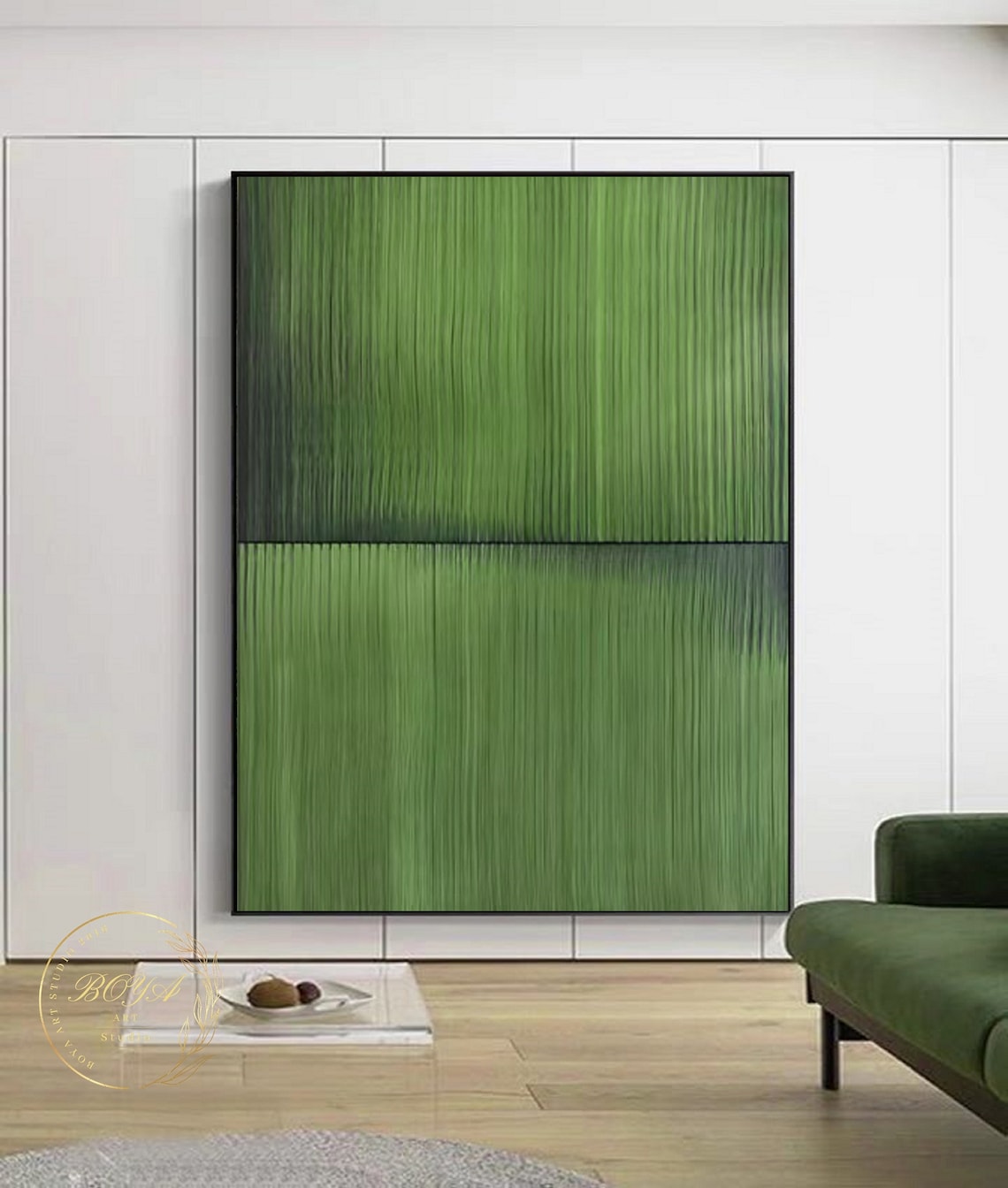 Large Green Textured Abstract Art Print, Minimalist - Image 3