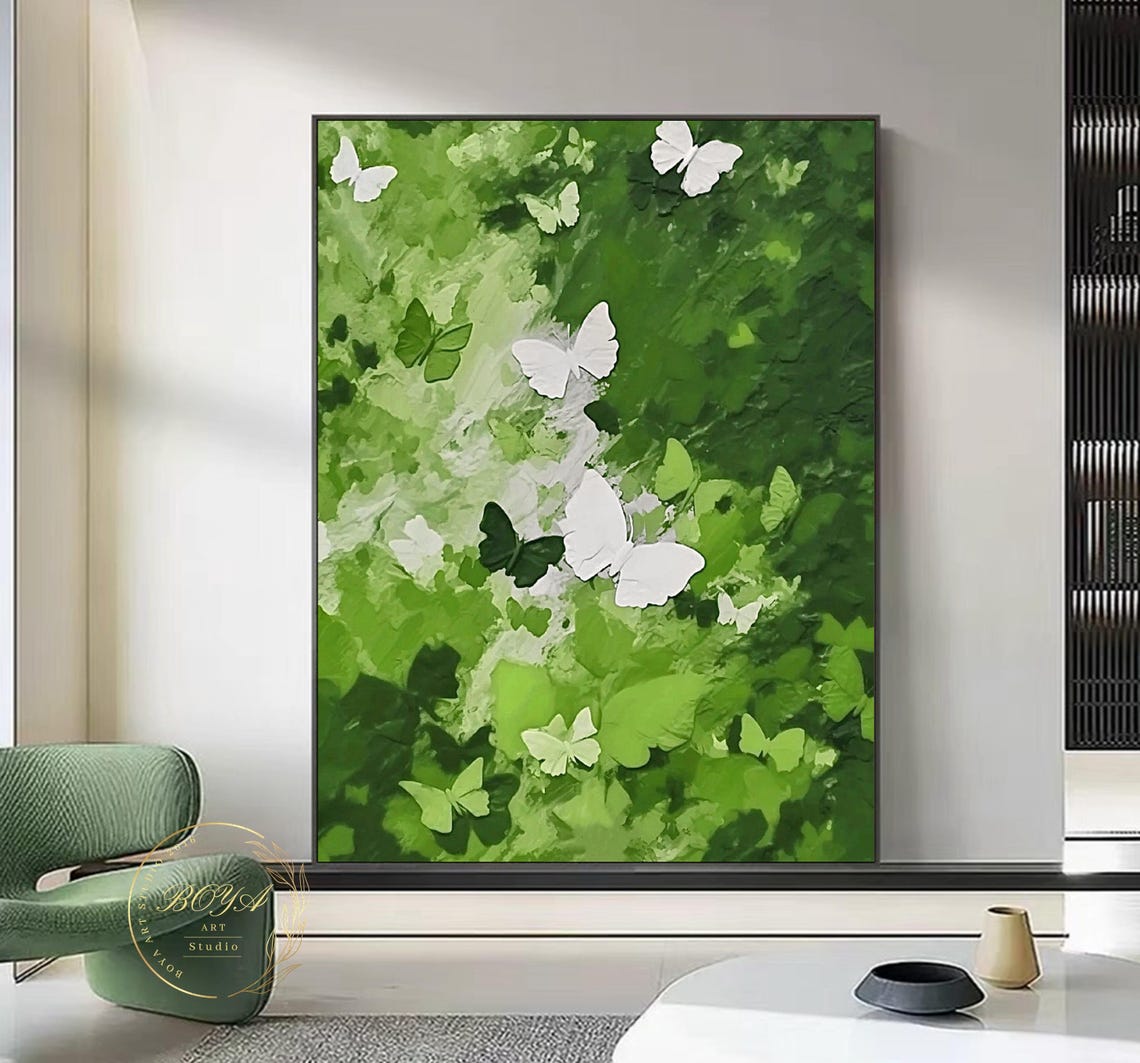 Large Green Textured Painting Butterfly Abstract Art Green Abstract Painting Butterfly Wall Painting Green Painting Green Wall Art - Image 5