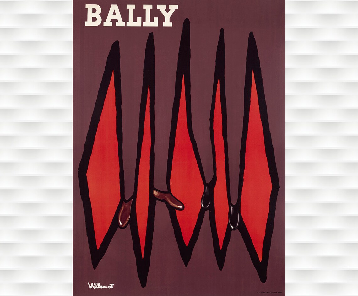 Bally Shoes Villemot Abstract Red Legs Vintage Fashion Poster