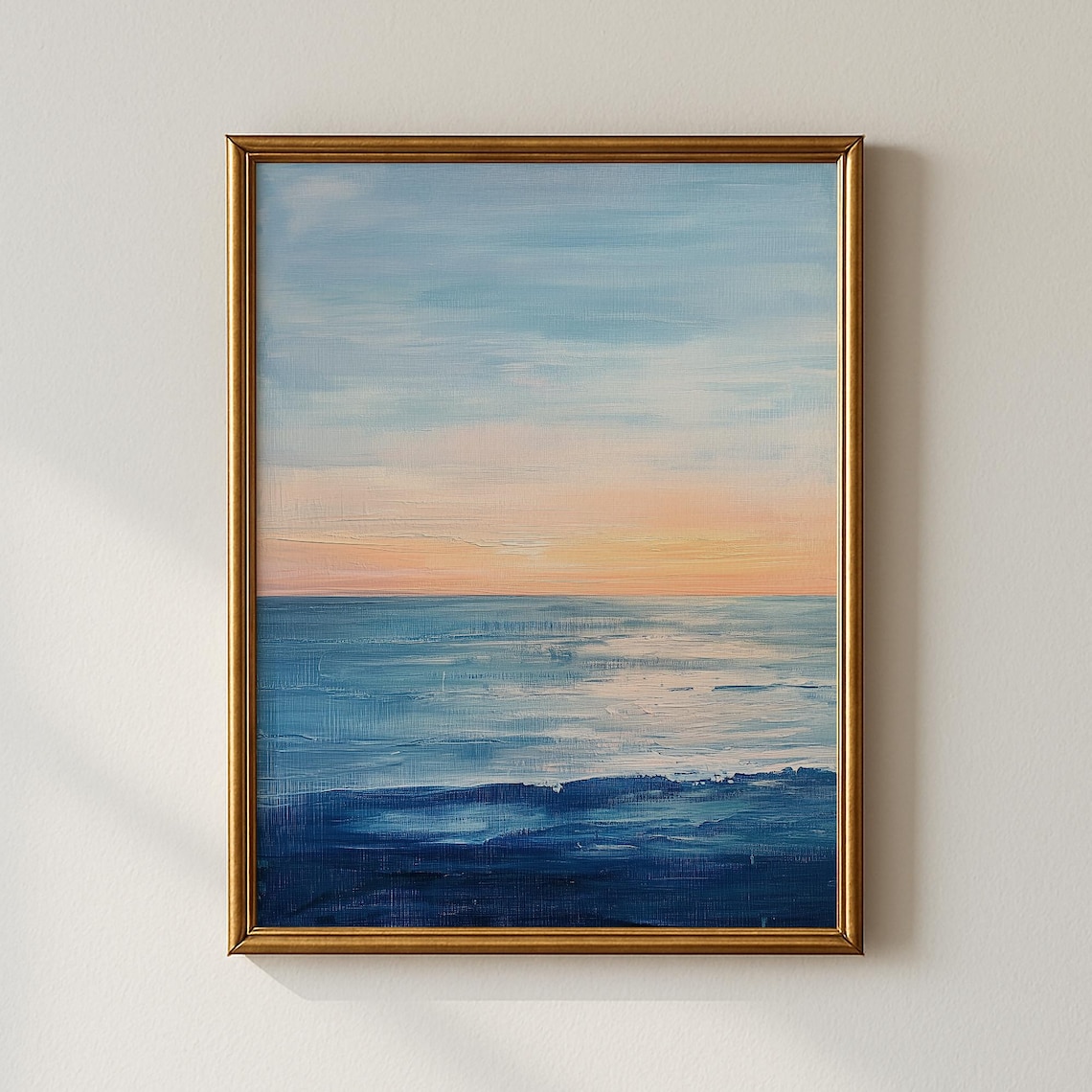 Blue Ocean Sunset Horizon Calm Sea Vintage Coastal Painting Poster