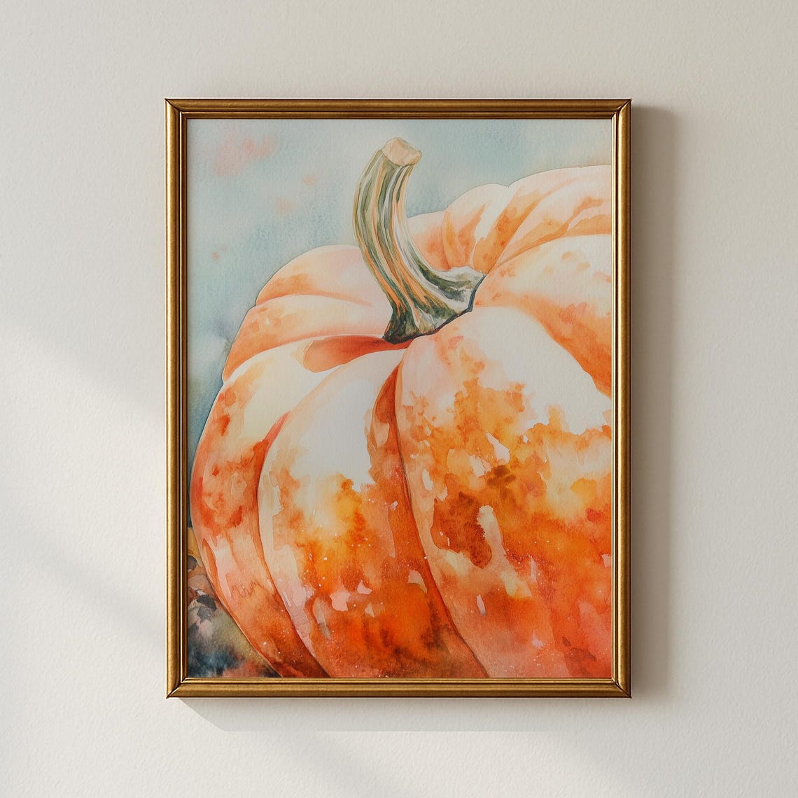 Watercolor Pumpkin Close Up Autumn Fall Rustic Still Life Art Poster