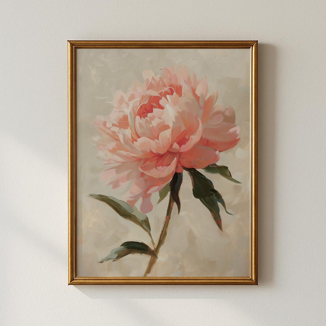 Delicate Pink Peony Oil Painting Soft Romantic Floral Wall Poster