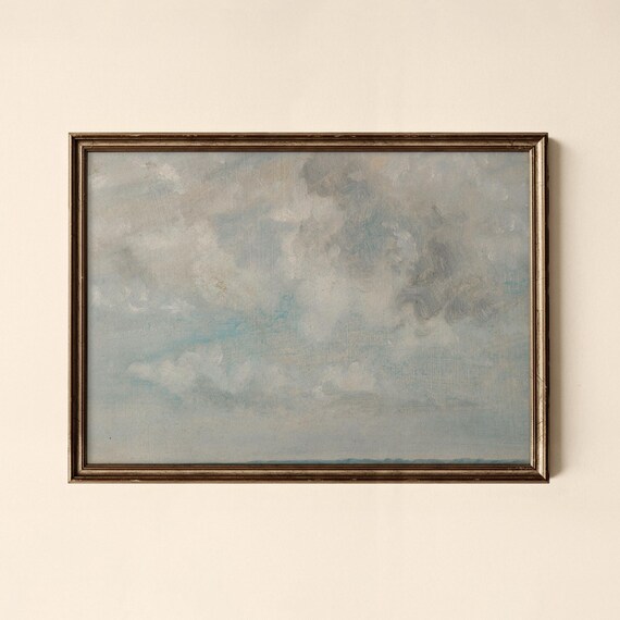 Vintage Soft Blue Cloud Study Serene Calm Sky Painting Poster