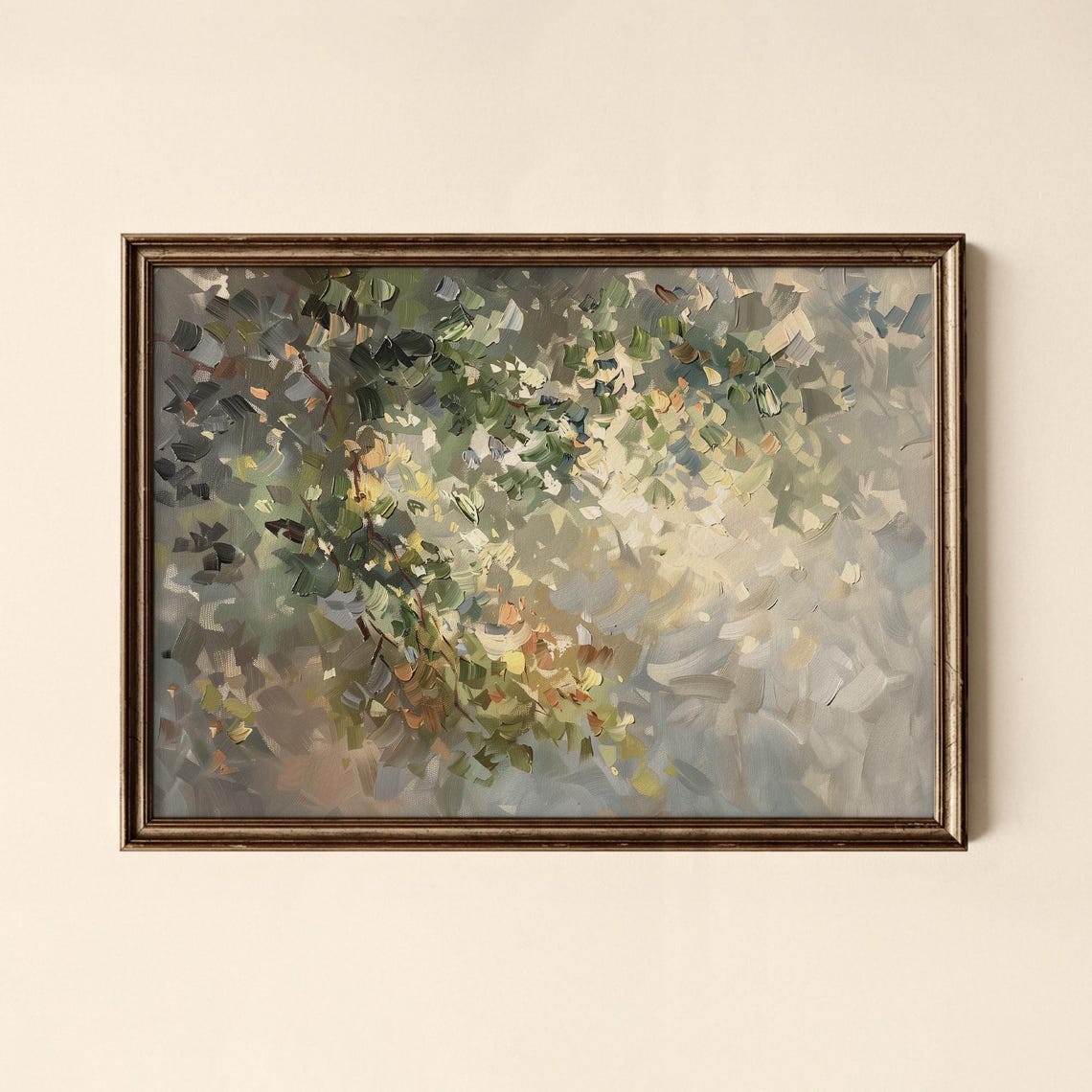 Soft Sage Floral Branches Impressionist Abstract Oil Art Poster