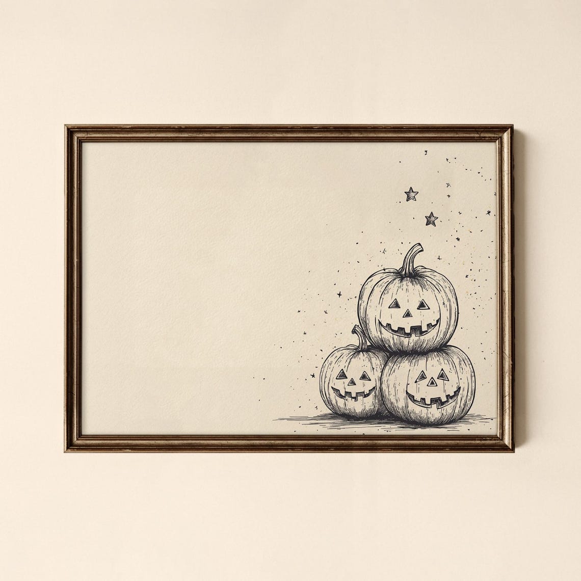 Halloween Jack O Lanterns Ink Sketch Poster Cute Pumpkin Star Art