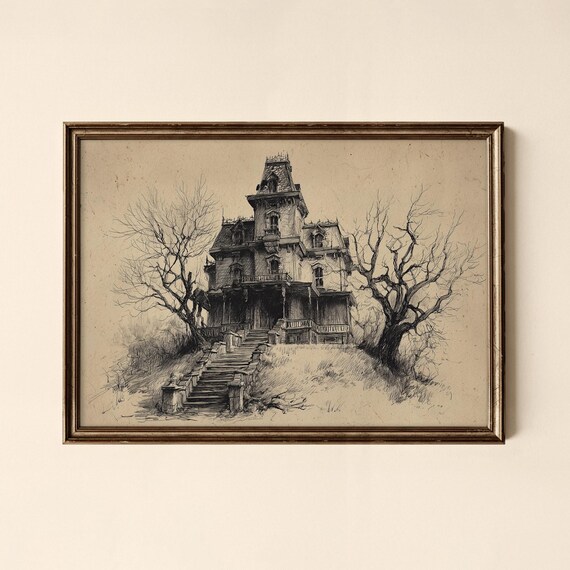 Haunted House Print Halloween Decor Living Room Art Collected Prints Cpl705