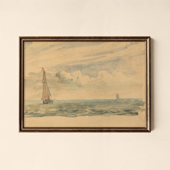 Vintage Coastal Scene Print Moody Art Collected Prints Cpl379