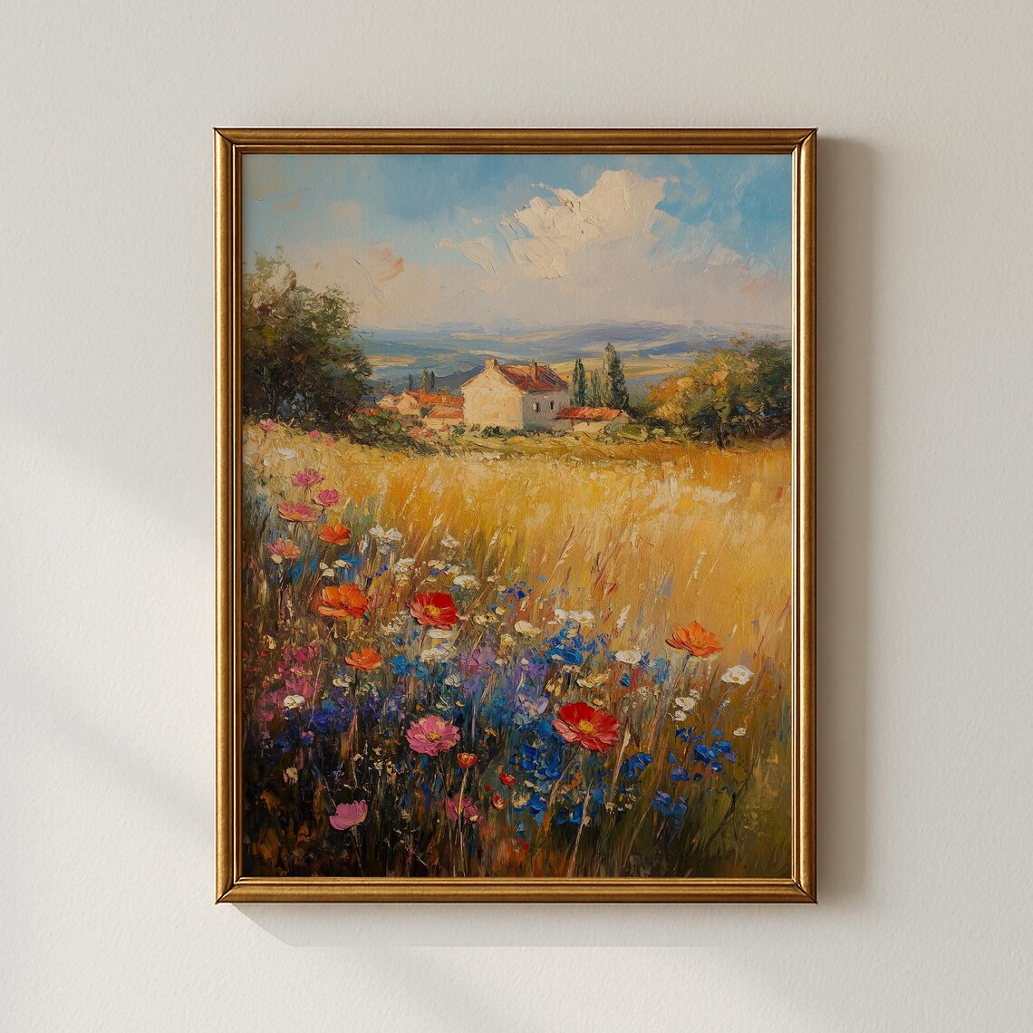 Tuscan Farmhouse Wildflower Meadow Impressionist Style Poster