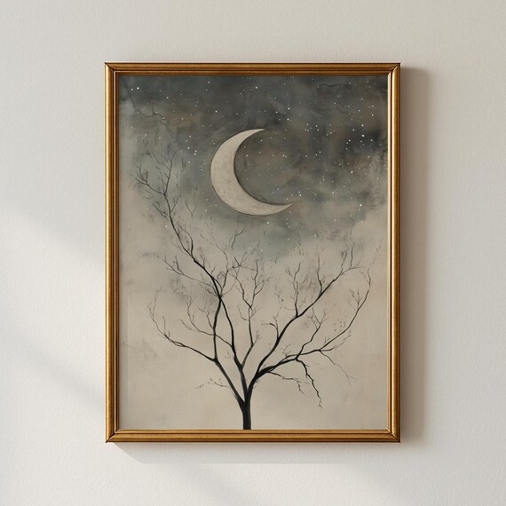 Vintage Winter Moon Print Landscape Wall Art Living Room Decor Collected Prints Cpp744