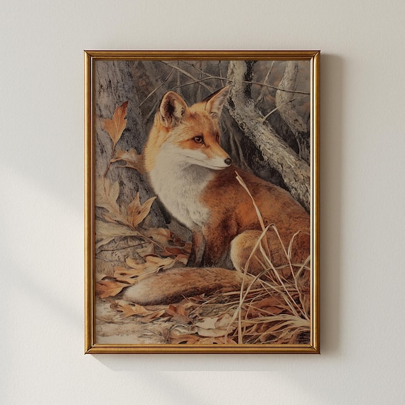 Red Fox Portrait Realistic Autumn Forest Wildlife Animal Art Poster