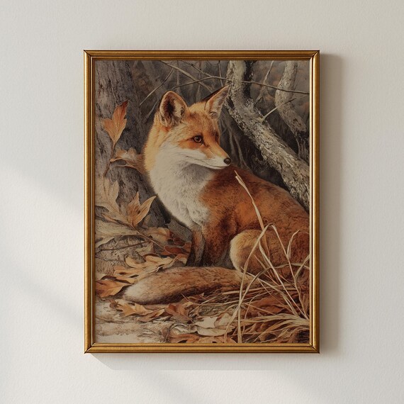 Vintage Autumn Fox Print Nature Wall Art Living Room Decor Collected Prints Cpp685