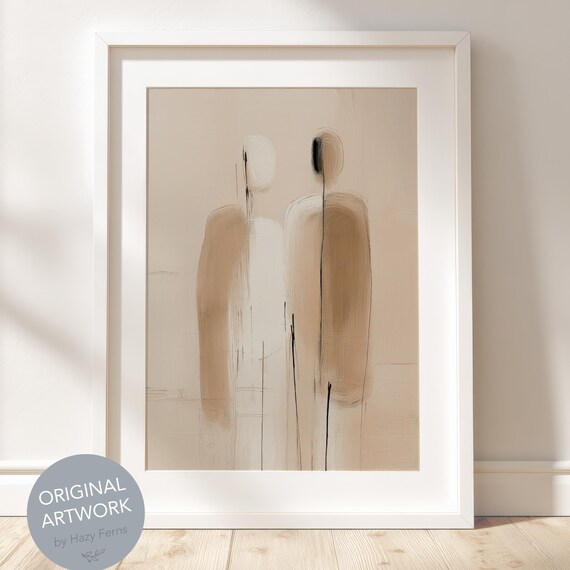 Neutral Beige Abstract Silhouettes Art Boho Earthy Decor