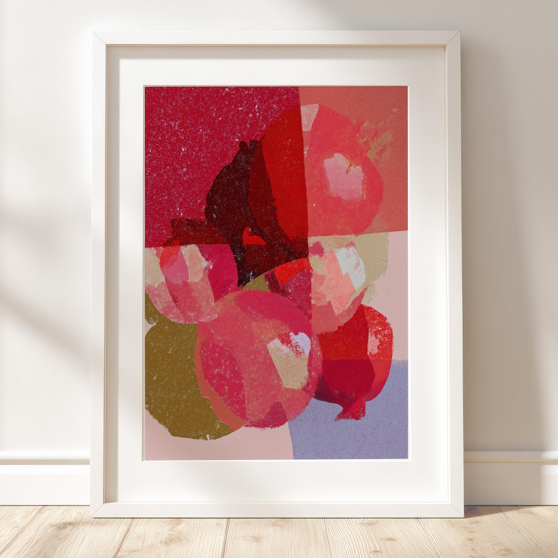 Abstract Pomegranate Art Print With Bold Red Modern Fruit Wall Decor