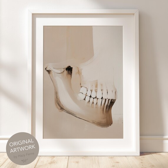 Abstract Jaw Bone Print Beige Dental Anatomy Poster