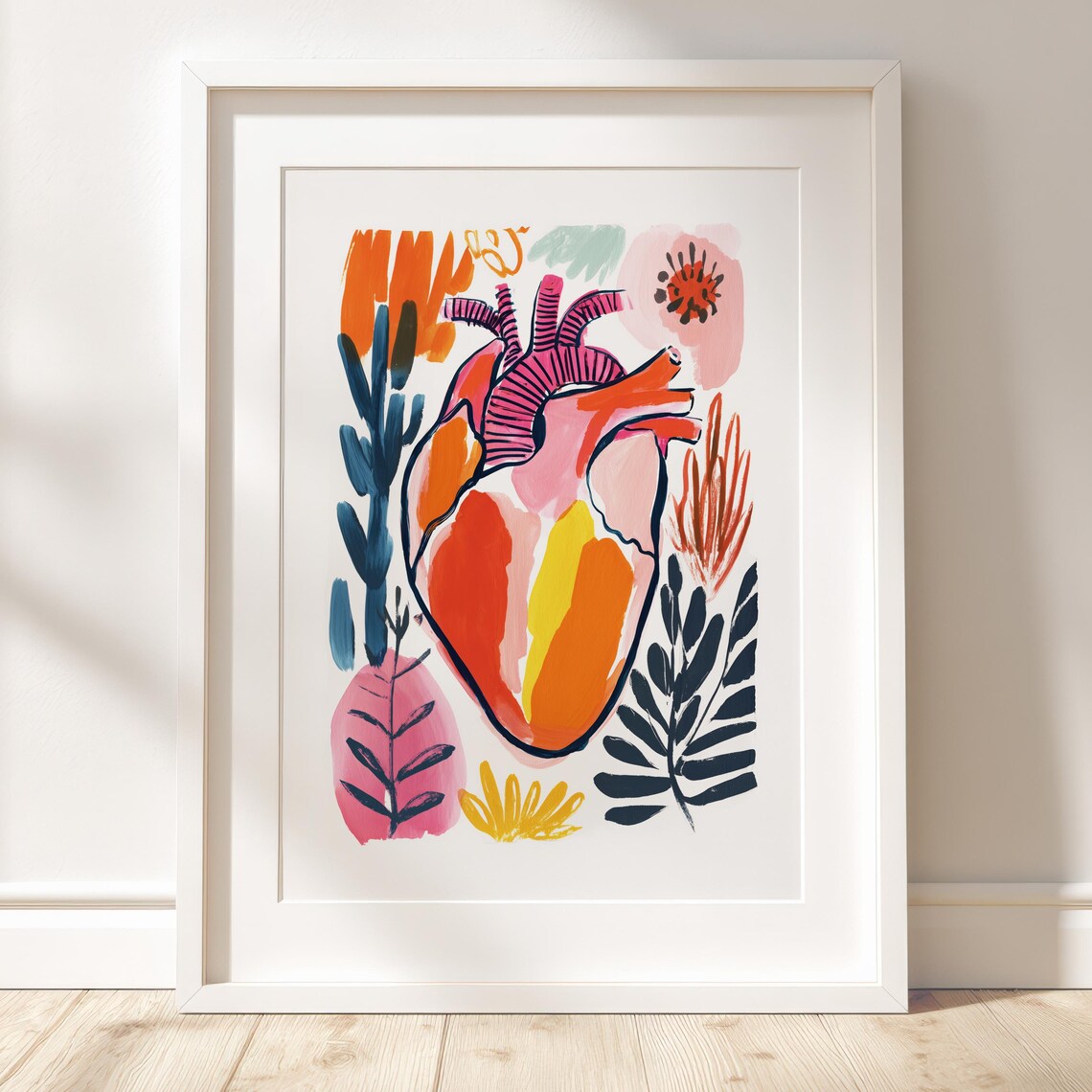 Human Heart Art Print Colorful Gouache Anatomy Illustration Modern Abstract Science Wall Decor
