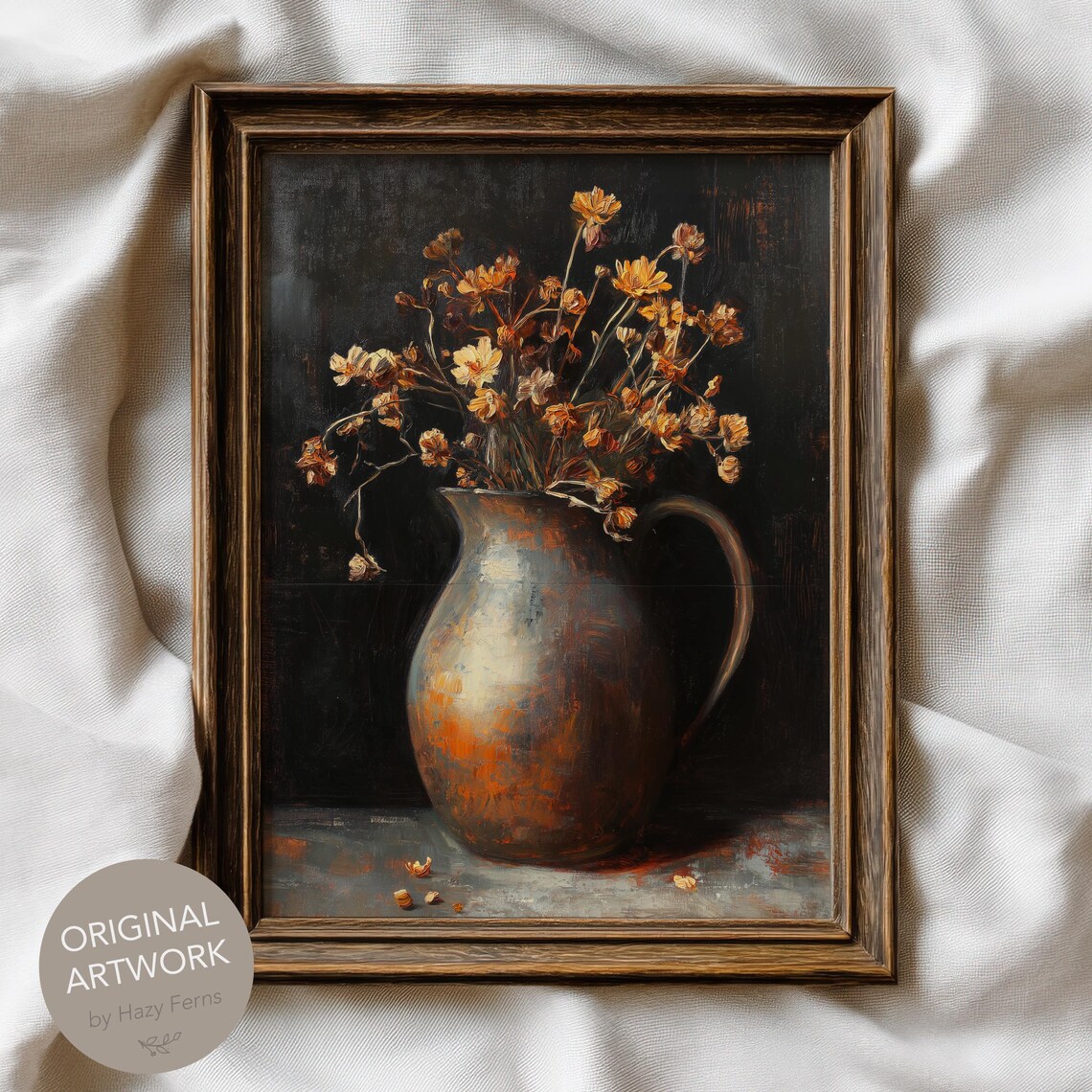 Dried Flowers In Stoneware Vase, Gothic Still Life