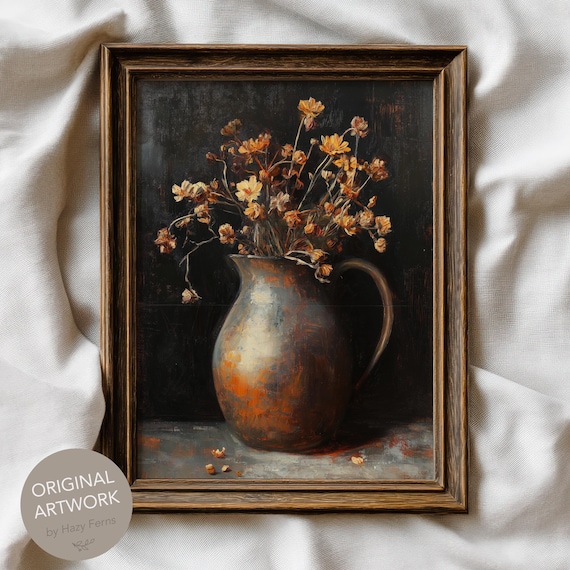 Dried Flowers In Stoneware Vase, Gothic Still Life
