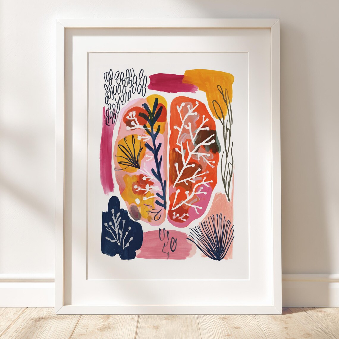 Human Brain Poster Abstract Gouache Anatomy Illustration Colorful Medical Science Wall Art