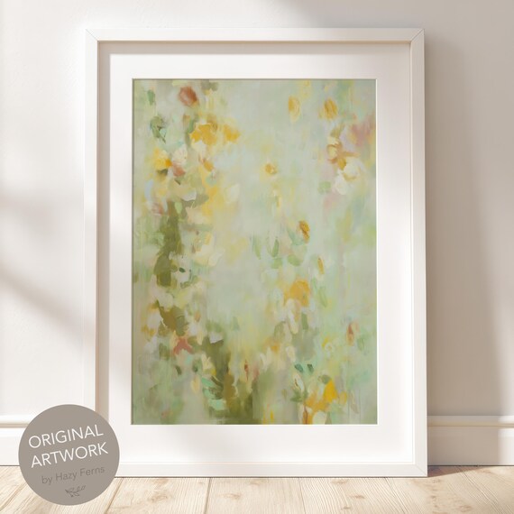 Abstract Sunflower Print Neutral Green Floral Scandi Decor