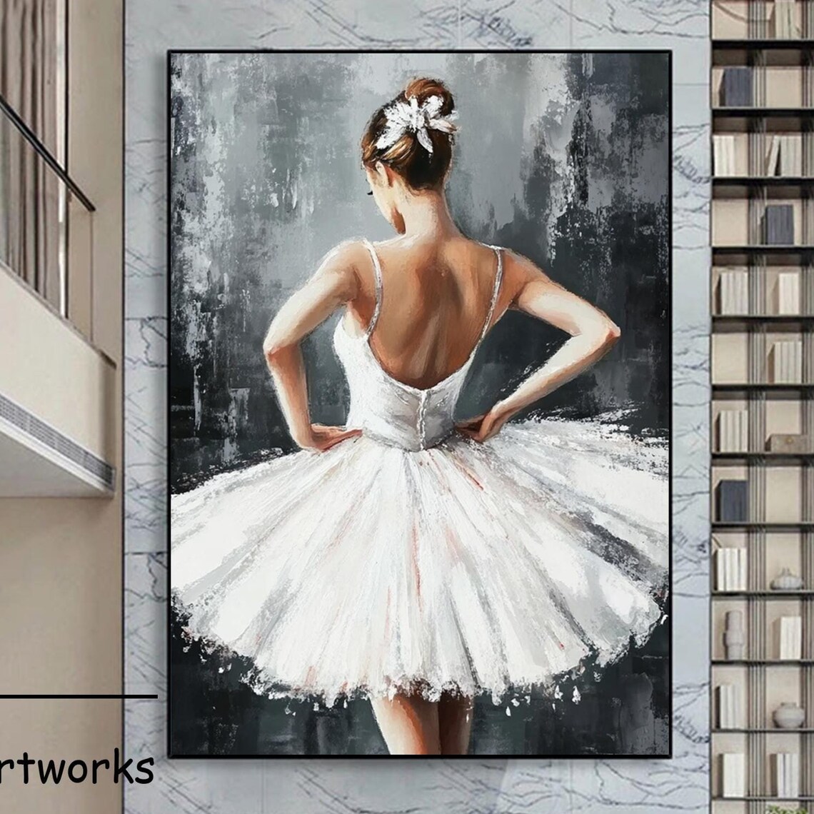 Ballerina Back View White Tutu Floral Bun Ballet Art Wall Poster