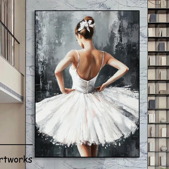Ballerina Back View White Tutu Floral Bun Ballet Art Wall Poster