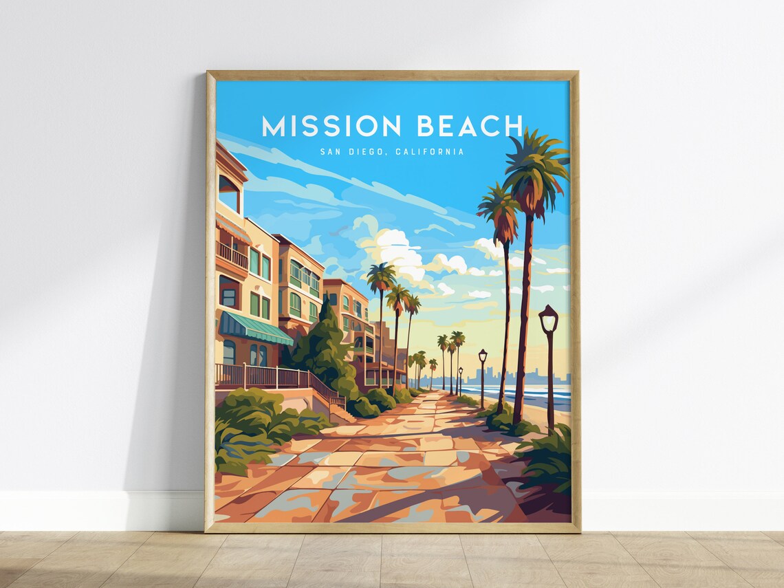 Mission Beach San Diego Travel Poster, Boardwalk