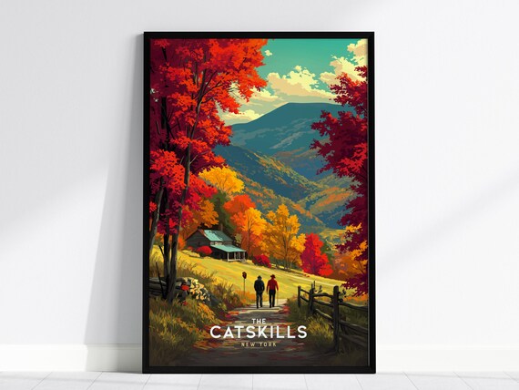 The Catskills New York Autumn Foliage Trail Vintage Travel Poster