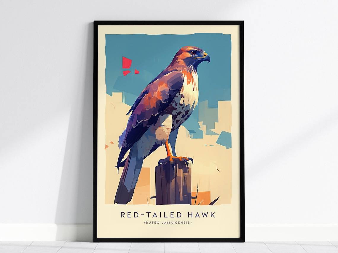 Red-Tailed Hawk Print, Modern Rustic Wildlife Art