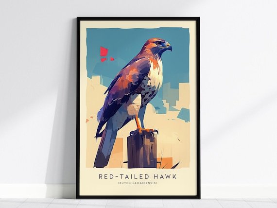 Red-Tailed Hawk Print, Modern Rustic Wildlife Art