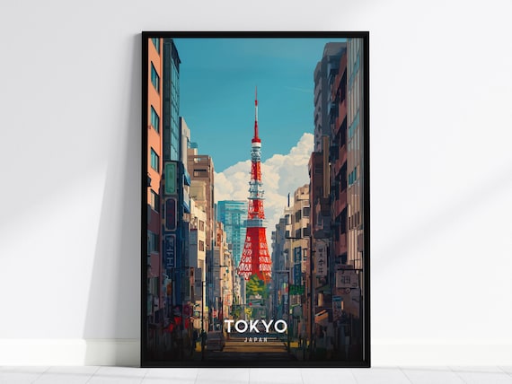 Tokyo Japan Tokyo Tower City Street Colorful View Travel Poster