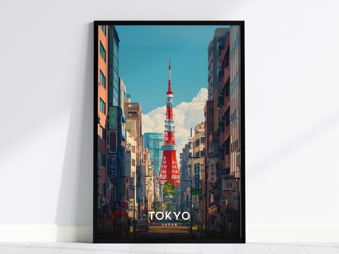 Tokyo Japan Tokyo Tower City Street Colorful View Travel Poster