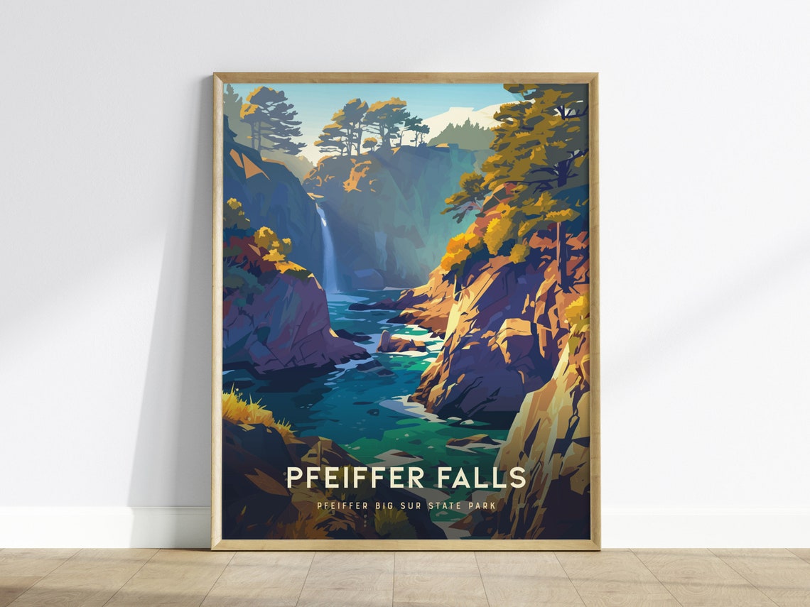 Pfeiffer Falls Big Sur State Park Rocky Waterfall Cove Art Poster