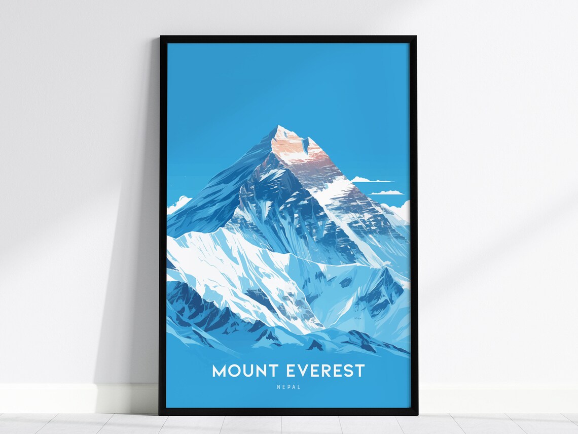 Mount Everest Nepal Blue Minimalist Snow Peak Summit Travel Poster