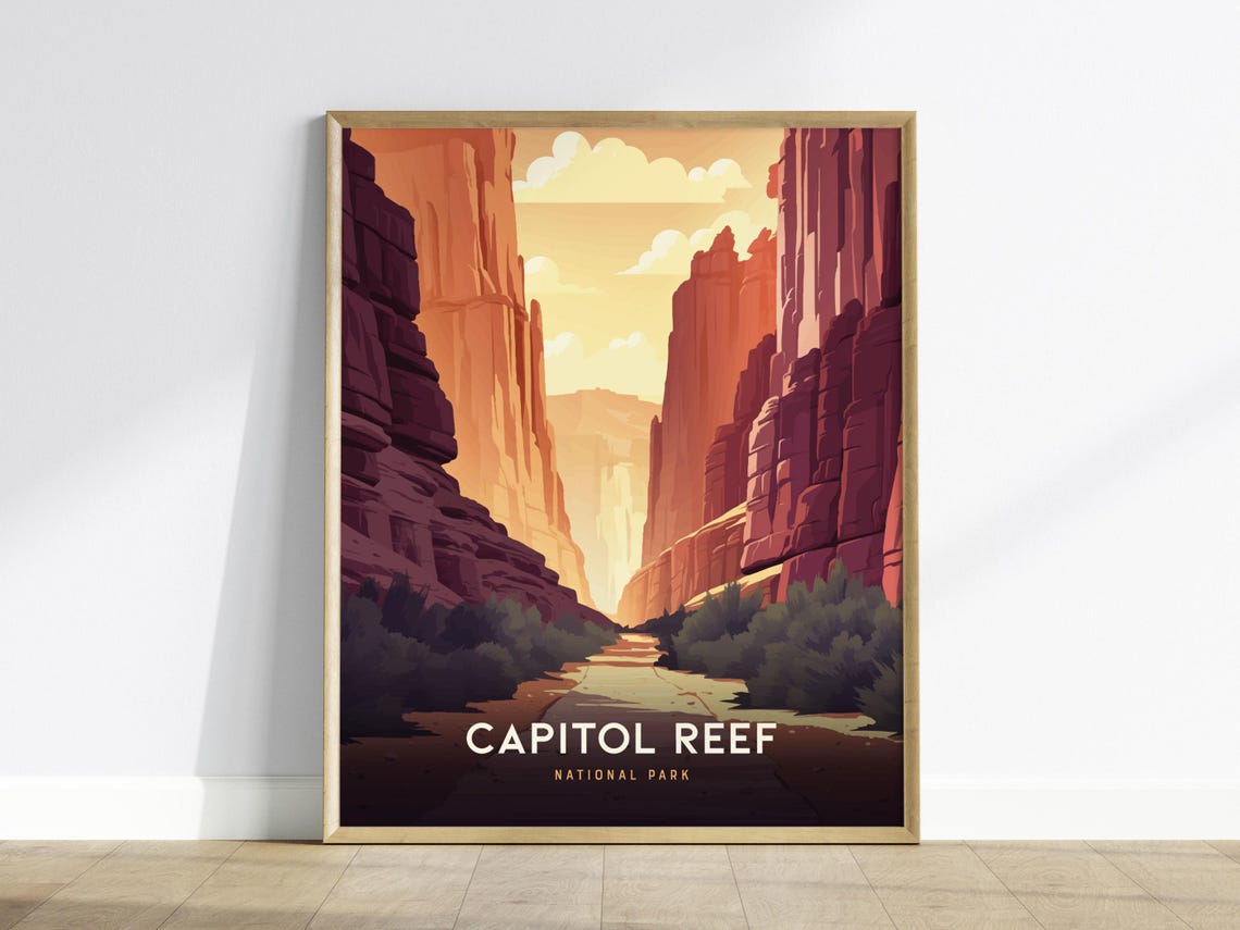 Capitol Reef National Park Red Rock Canyon Vintage Travel Poster