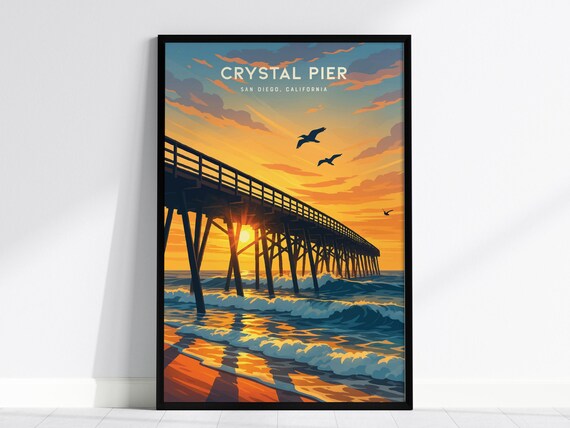 Crystal Pier San Diego California Golden Sunset Ocean Poster
