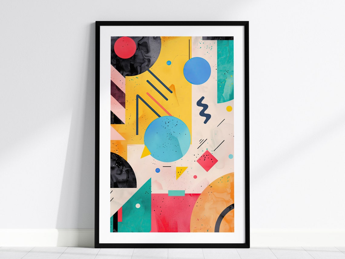90s Retro Abstract Bold Geometric Shapes Colorful Yellow Art Poster