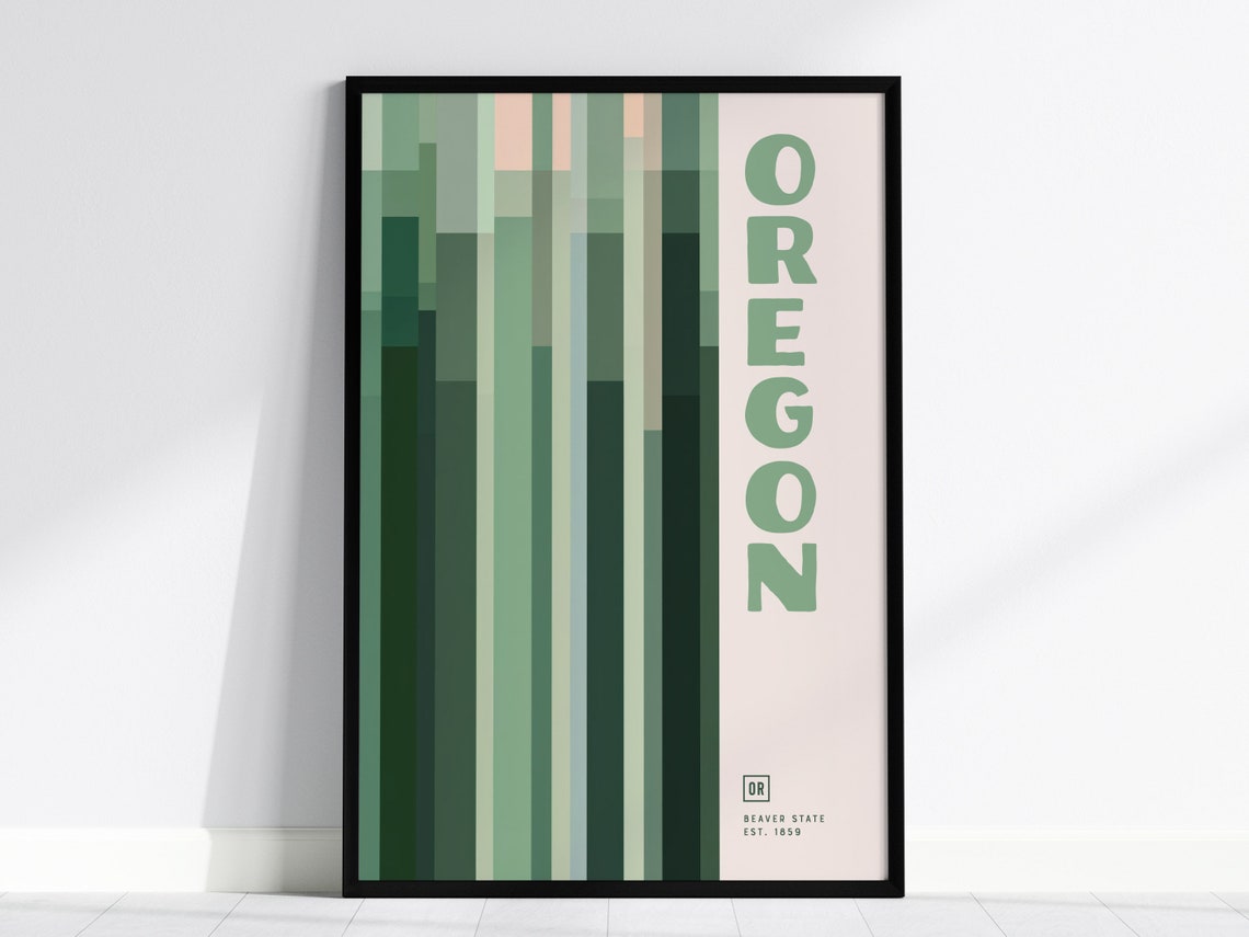Oregon Minimalist Framed Print Modern Abstract Travel Poster